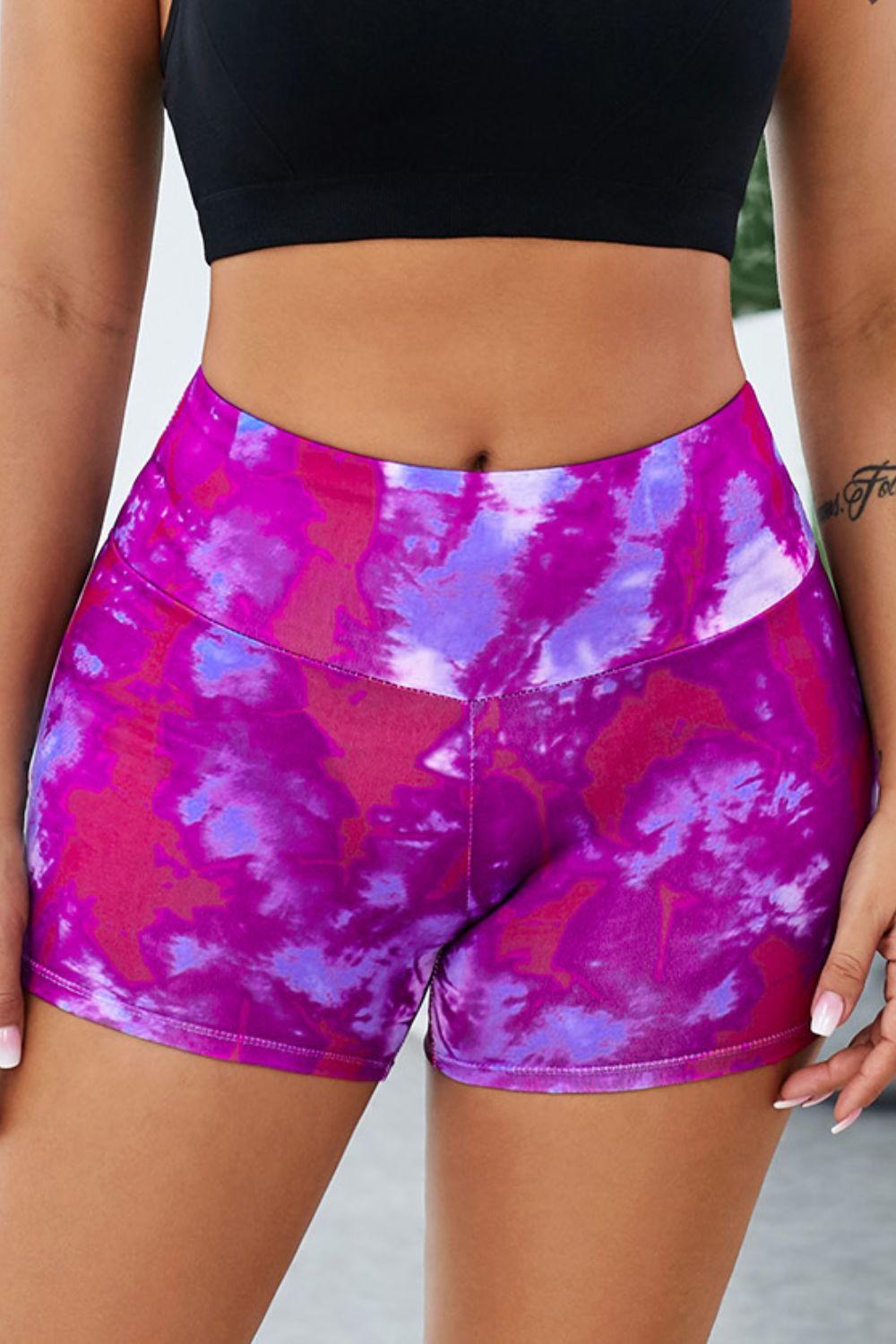 Trendsi Tie Dye Wide Waistband Active Leggings Purple / M