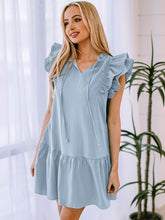Load image into Gallery viewer, Ruffle Shoulder Tie-Neck Tiered Dress