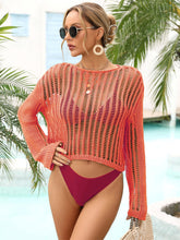 Load image into Gallery viewer, Long Sleeve Round Neck Openwork Cover-Up