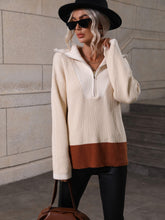 Load image into Gallery viewer, Color Block Half-Zip Dropped Shoulder Knit Pullover