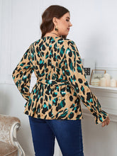 Load image into Gallery viewer, Plus Size Printed Tie Waist Flounce Sleeve Blouse