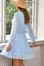 Load image into Gallery viewer, Swiss Dot Tie Front Frill Trim Plunge Dress