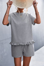 Load image into Gallery viewer, Raglan Sleeve Ruffle Hem Top and Shorts Set with Pockets