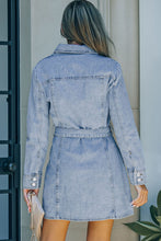Load image into Gallery viewer, Button Down Collared Neck Belted Denim Dress