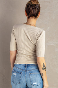 Ribbed Surplice Knit Top