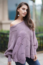 Load image into Gallery viewer, Openwork Boat Neck Sweater with Scalloped Hem