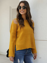 Load image into Gallery viewer, Ribbed Round Neck Cold Shoulder Knit Top