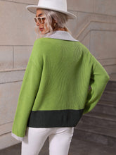 Load image into Gallery viewer, Color Block Half-Zip Dropped Shoulder Knit Pullover