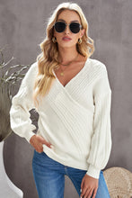 Load image into Gallery viewer, Ribbed Puff Sleeve Surplice Sweater