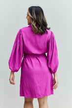 Load image into Gallery viewer, Hello Darling Full Size Half Sleeve Belted Mini Dress in Magenta