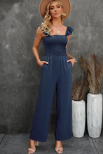 Load image into Gallery viewer, Ruffle Shoulder Smocked Wide Leg Jumpsuit