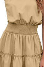 Load image into Gallery viewer, Frill Trim Smocked Waist Grecian Neck Sleeveless Dress