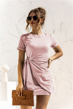 Load image into Gallery viewer, Round Neck Cuffed Sleeve Side Tie Dress