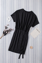 Load image into Gallery viewer, Drawstring Ruched Round Neck Short Sleeve Dress