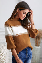 Load image into Gallery viewer, Color Block High Neck Lantern Sleeve Pullover Sweater