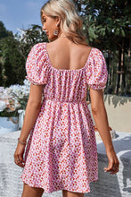 Load image into Gallery viewer, Floral Drawstring Flounce Sleeve Dress