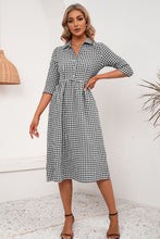 Load image into Gallery viewer, Plaid Collared Neck Midi Dress