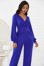 Load image into Gallery viewer, Gathered Detail Surplice Lantern Sleeve Jumpsuit