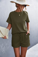 Load image into Gallery viewer, Raglan Sleeve Ruffle Hem Top and Shorts Set with Pockets