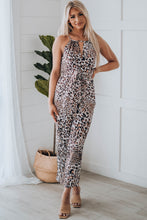 Load image into Gallery viewer, Leopard Print Tie Front Grecian Jumpsuit