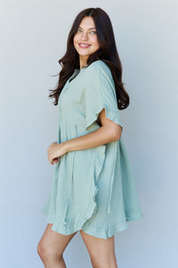 Out Of Time Full Size Ruffle Hem Dress with Drawstring Waistband in Light Sage