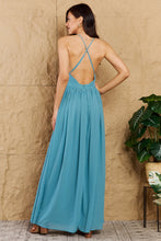 Load image into Gallery viewer, Captivating Muse Open Crossback Maxi Dress in Turquoise