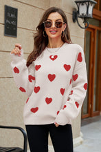 Load image into Gallery viewer, Heart Pattern Lantern Sleeve Round Neck Tunic Sweater