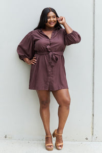 Hello Darling Full Size Half Sleeve Belted Mini Dress in Charcoal