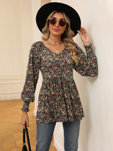 Load image into Gallery viewer, Printed V-Neck Lantern Sleeve Blouse