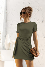 Load image into Gallery viewer, Round Neck Cuffed Sleeve Side Tie Dress