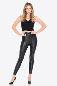 Full Size PU Leather Wide Waistband Leggings in Black
