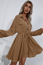 Load image into Gallery viewer, Collared Tie Waist Button Up Shirt Dress