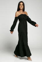 Load image into Gallery viewer, Off-Shoulder Smocked Split Tiered Maxi Dress