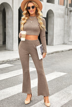 Load image into Gallery viewer, Ribbed Crop Top and Flare Pants Set