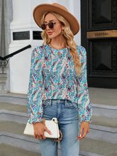 Load image into Gallery viewer, Printed Round Neck Flounce Sleeve Blouse