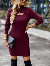 Load image into Gallery viewer, Cutout High Neck Ribbed Sweater Dress