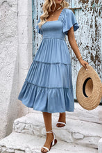 Load image into Gallery viewer, Smocked Square Neck Frill Trim Dress