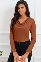 Load image into Gallery viewer, Cowl Neck Dropped Shoulder Long Sleeve Back Tie Blouse