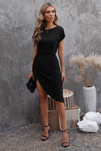 Load image into Gallery viewer, Short Sleeve Ruched Asymmetrical Hem Dress