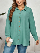 Load image into Gallery viewer, Plus Size Collared Neck Long Sleeve Shirt