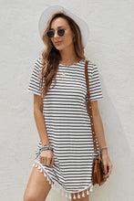 Load image into Gallery viewer, Striped Tassel Round Neck T-Shirt Dress