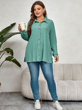 Load image into Gallery viewer, Plus Size Collared Neck Long Sleeve Shirt