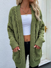 Load image into Gallery viewer, Cable-Knit Open Front Cardigan with Front Pockets