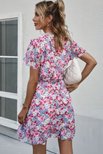 Load image into Gallery viewer, Floral Tie-Neck Flutter Sleeve Mini Dress