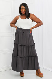 Summer Days Full Size Ruffled Maxi Skirt in Ash Grey