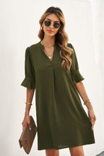 Load image into Gallery viewer, Puff Sleeve Notched Mini Shift Dress