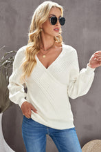 Load image into Gallery viewer, Ribbed Puff Sleeve Surplice Sweater