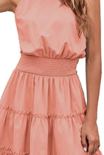 Load image into Gallery viewer, Frill Trim Smocked Waist Grecian Neck Sleeveless Dress