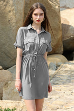 Load image into Gallery viewer, Half Button Drawstring Waist Short Sleeve Shirt Dress