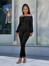 Load image into Gallery viewer, Lace-Up Off-Shoulder Long Sleeve Jumpsuit